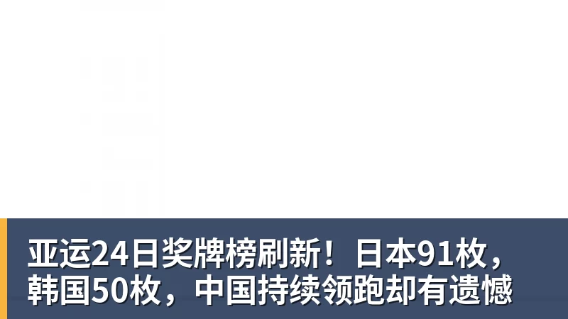 亚运24日奖牌榜刷新！日本91枚，韩国50枚，中国持续领跑却有遗憾